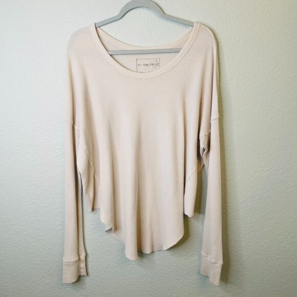 We The Free Tops - We The Free Cream Waffle Thermal Knit Curved Hem Long Sleeve Scoop Neck | Small